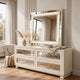 Pumi Dresser Mirror w LED | Glass Panel Trim | Ivory 38x44 Rectangular