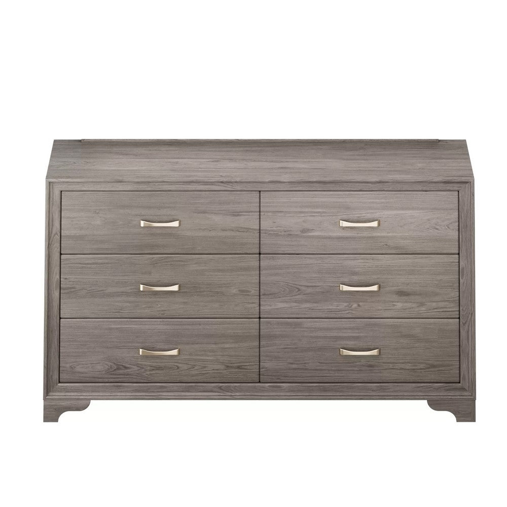 Aaz 58" Wide Dresser | 6 Drawers | Silver H&les | Weathered Gray