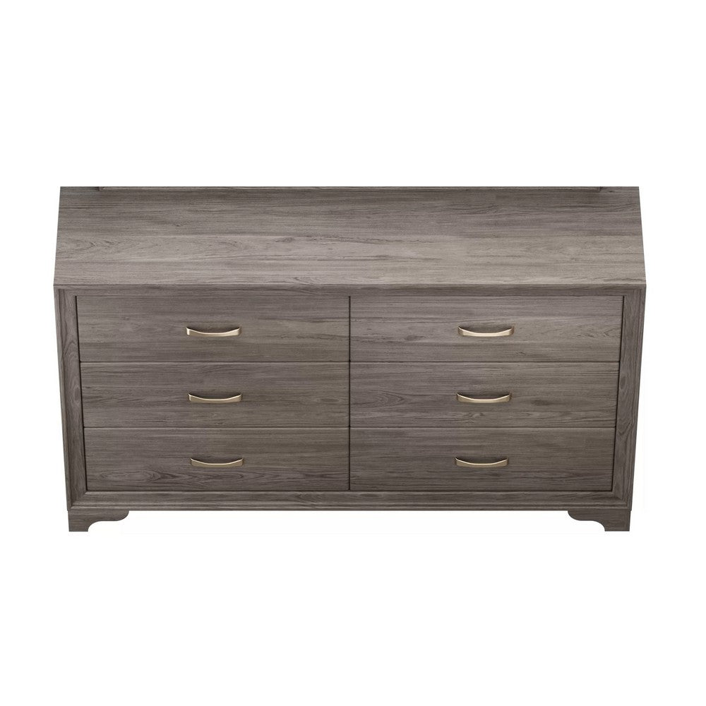 Aaz 58" Wide Dresser | 6 Drawers | Silver H&les | Weathered Gray