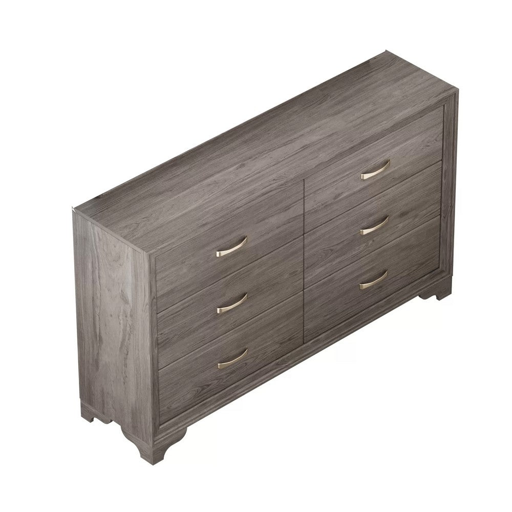 Aaz 58" Wide Dresser | 6 Drawers | Silver H&les | Weathered Gray