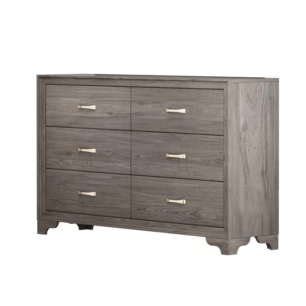 Aaz 58" Wide Dresser | 6 Drawers | Silver H&les | Weathered Gray