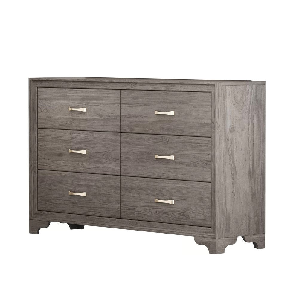 Aaz 58" Wide Dresser | 6 Drawers | Silver H&les | Weathered Gray