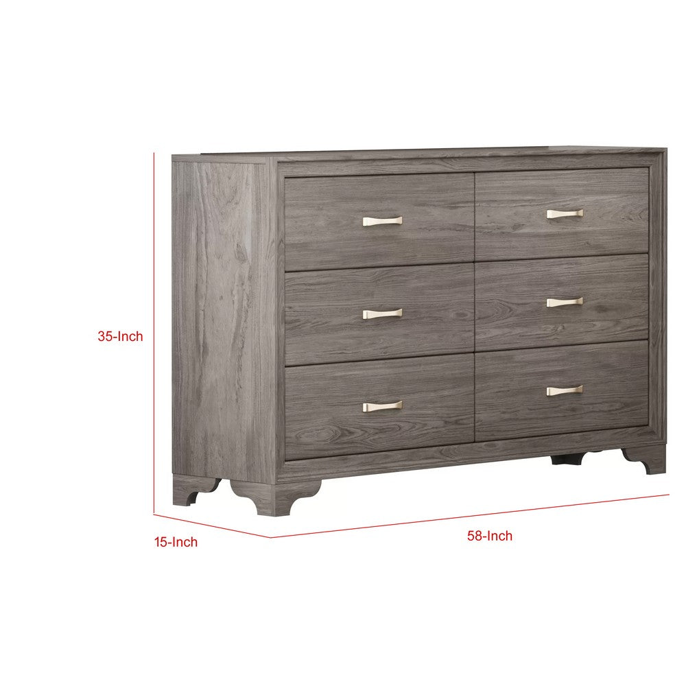 Aaz 58" Wide Dresser | 6 Drawers | Silver H&les | Weathered Gray