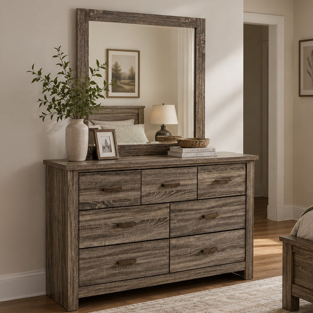 Ency Dresser Mirror | Framed Border | Textured Brown 38x43 Rectangular