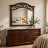 Ansa Arched Dresser Mirror | Carved Frame | Dark Cherry Brown Wood 37x41