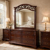 Ansa Arched Dresser Mirror | Carved Frame | Dark Cherry Brown Wood 37x41