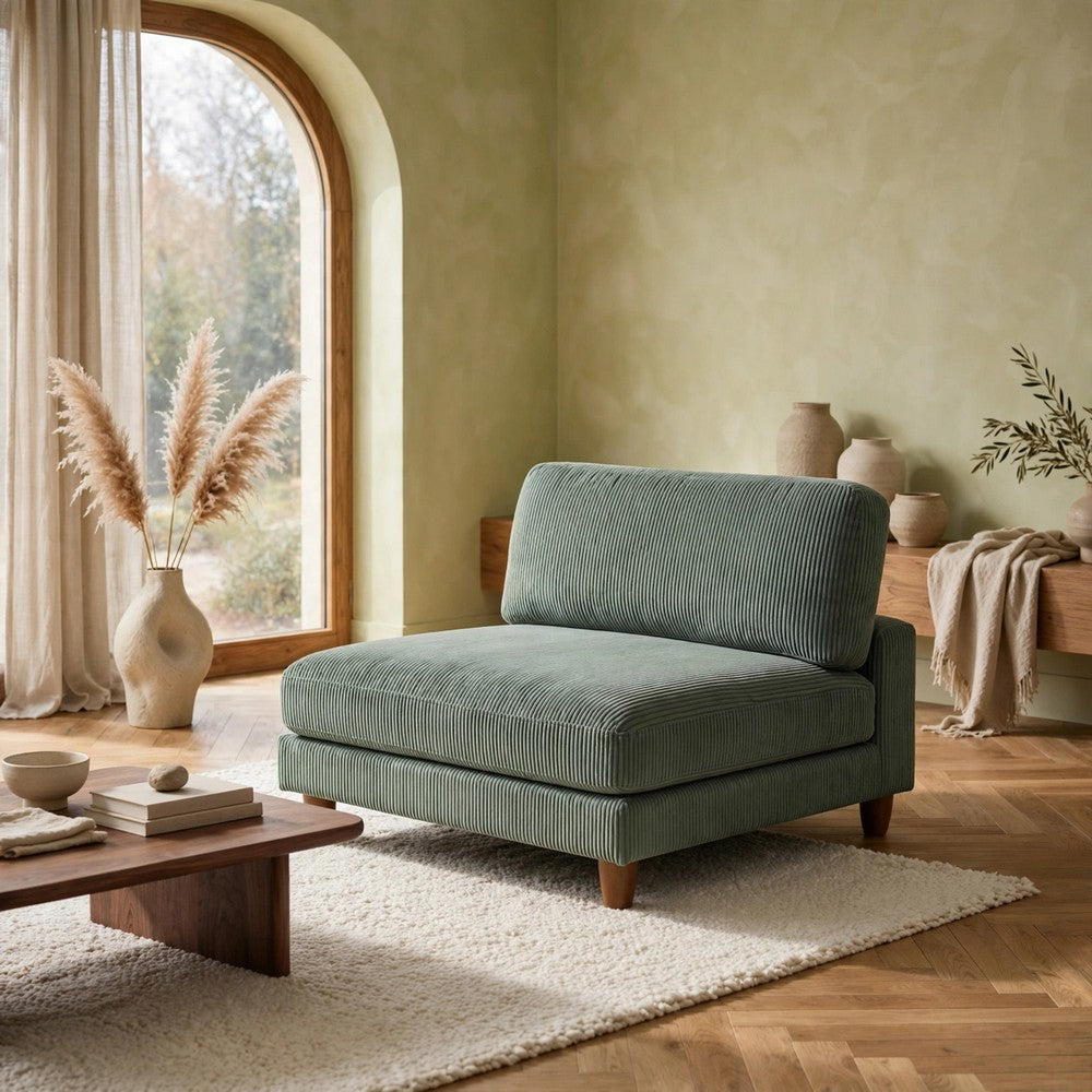 Yama Modular Armless Accent Chair | Foam Fill | Sage Green Corduroy