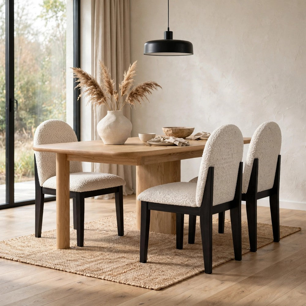 Sima Dining Side Chair Set of 2 | Arched Back | White Cushions | Black Frame