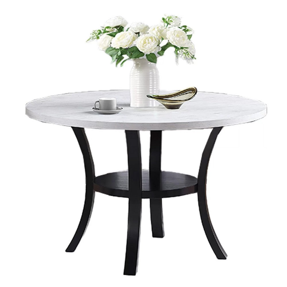 Pera Dining Table w Shelf | Curved Legs | White & Black | 40" Round