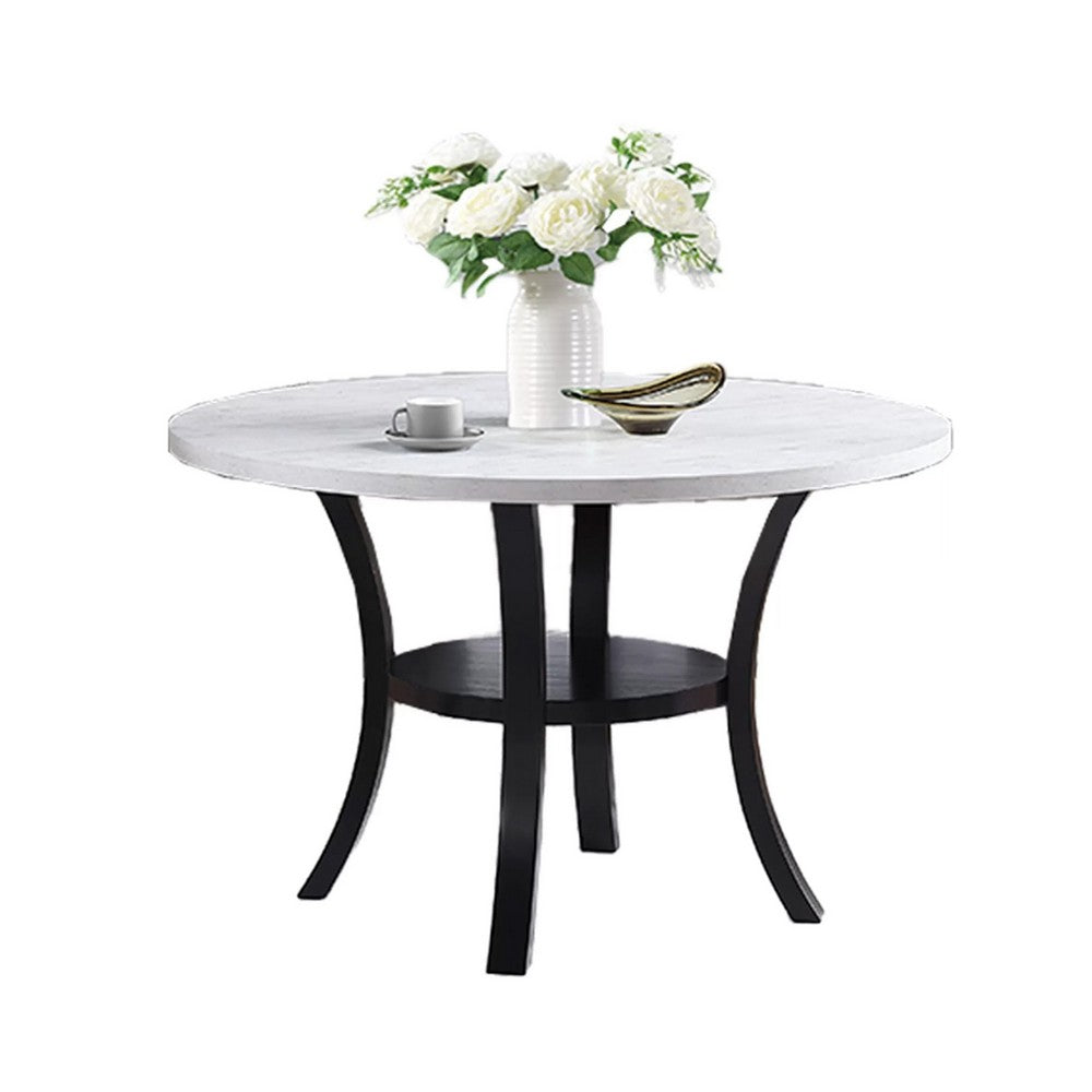Pera Dining Table w Shelf | Curved Legs | White & Black | 40" Round