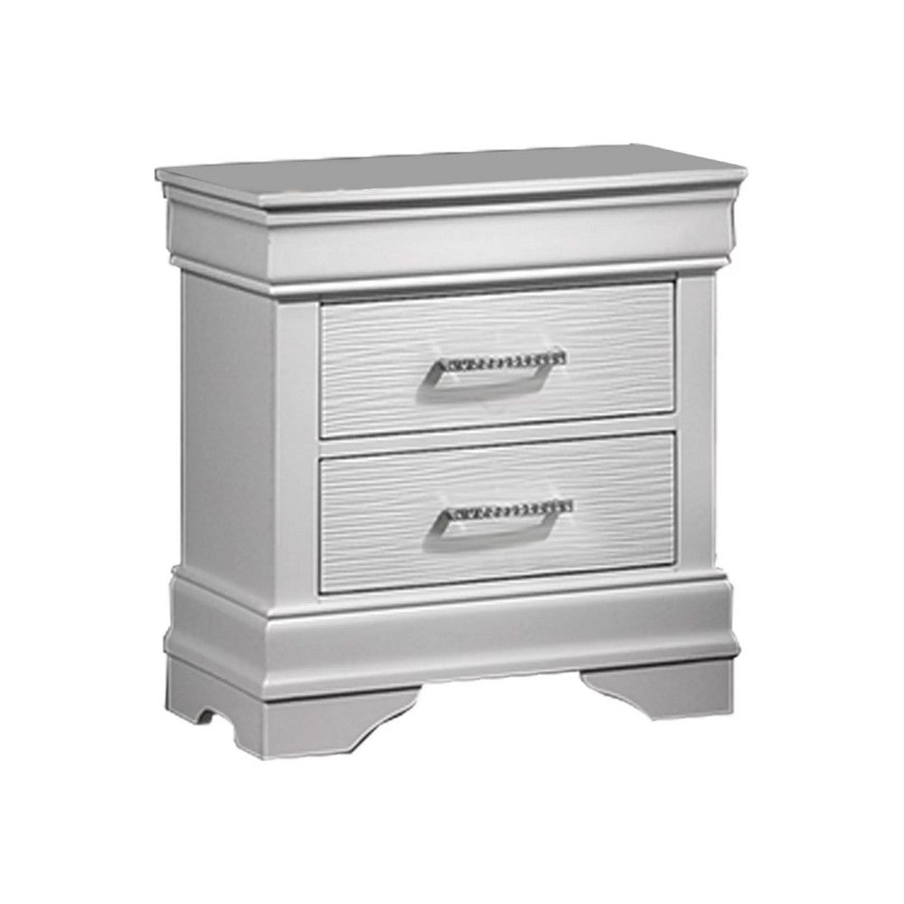 Shoba Nightst& | 2 Textured Drawers | Faux Diamond Inlaid H&les | White