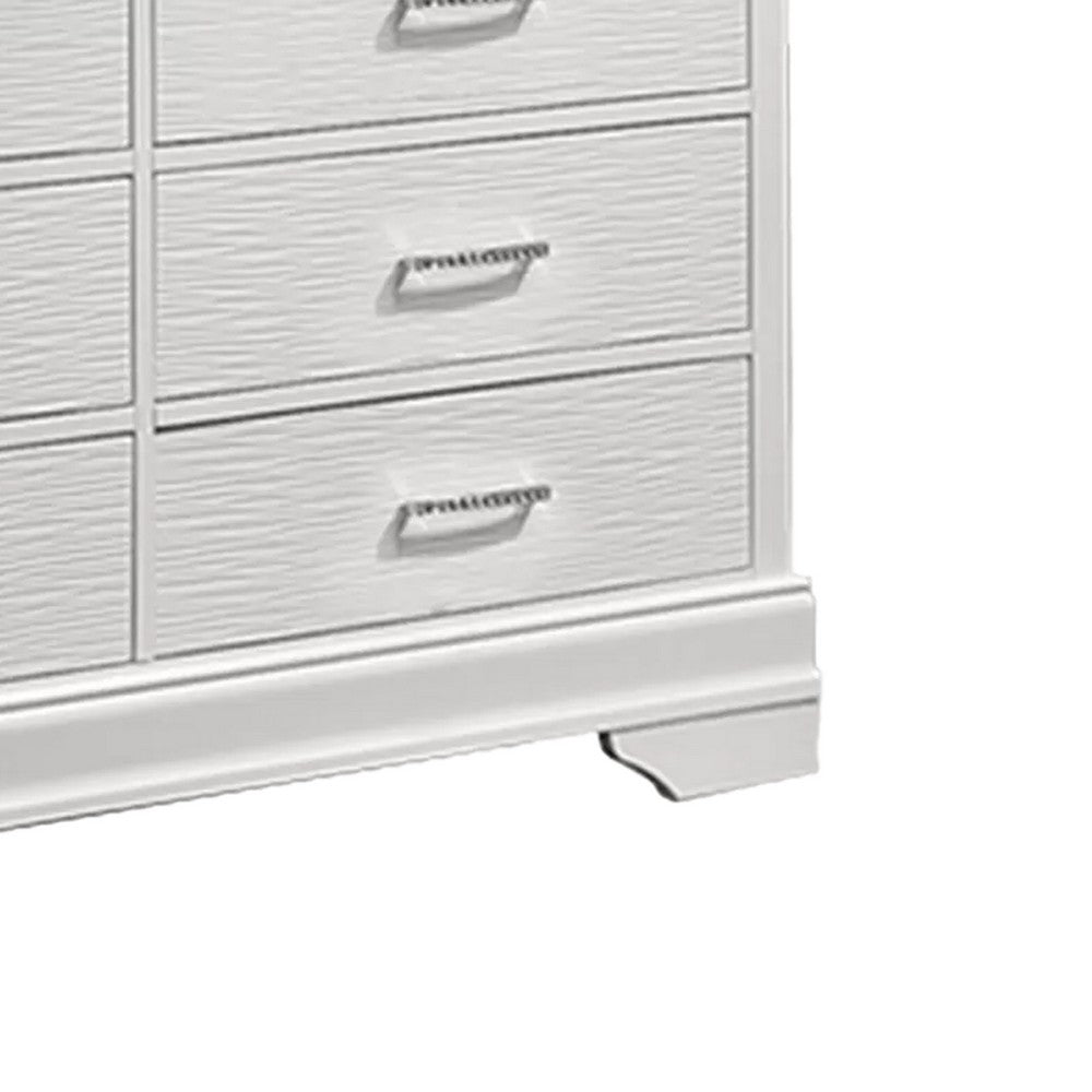 Shoba Wide Dresser | 6 Textured Drawers | Faux Diamond H&les | White