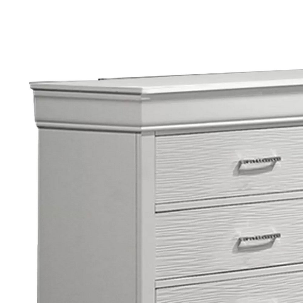 Shoba Wide Dresser | 6 Textured Drawers | Faux Diamond H&les | White