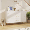 Shoba Wide Dresser | 6 Textured Drawers | Faux Diamond H&les | White