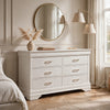 Shoba Wide Dresser | 6 Textured Drawers | Faux Diamond H&les | White