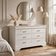 Shoba Wide Dresser | 6 Textured Drawers | Faux Diamond H&les | White