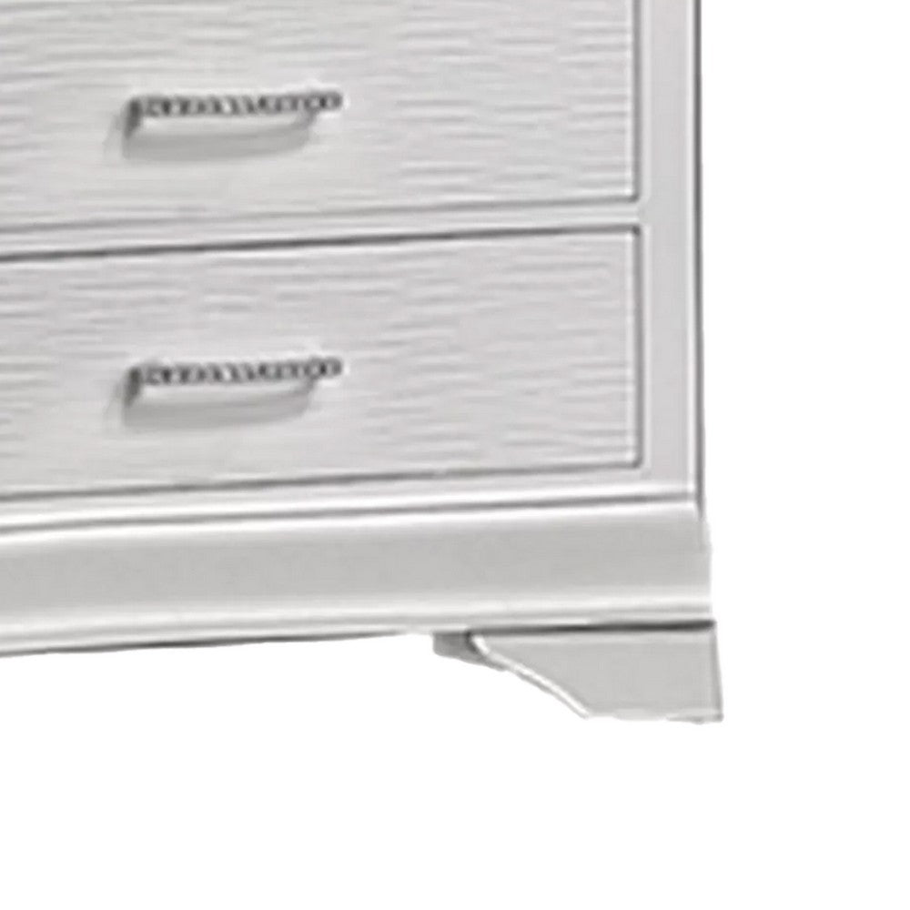 Shoba Tall Dresser Chest | 5 Textured Drawers | Faux Diamond H&les | White