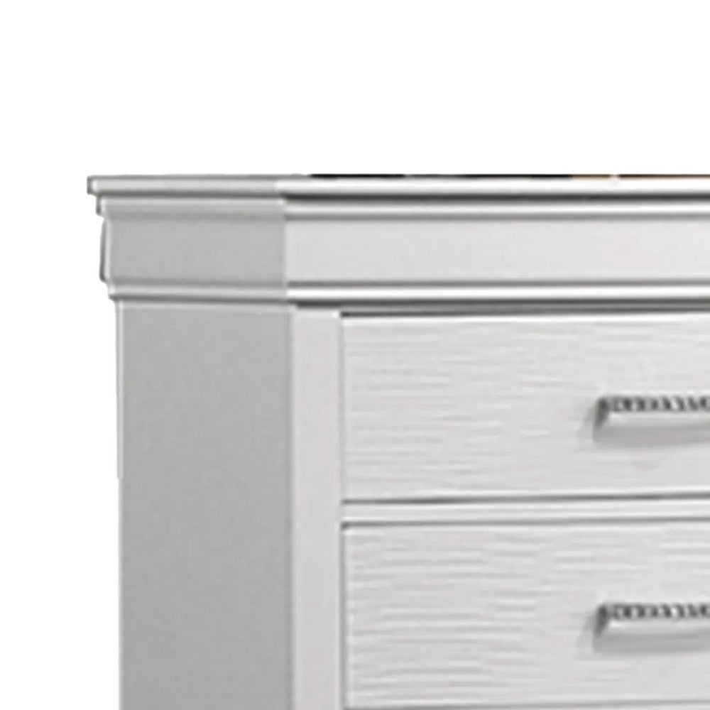 Shoba Tall Dresser Chest | 5 Textured Drawers | Faux Diamond H&les | White