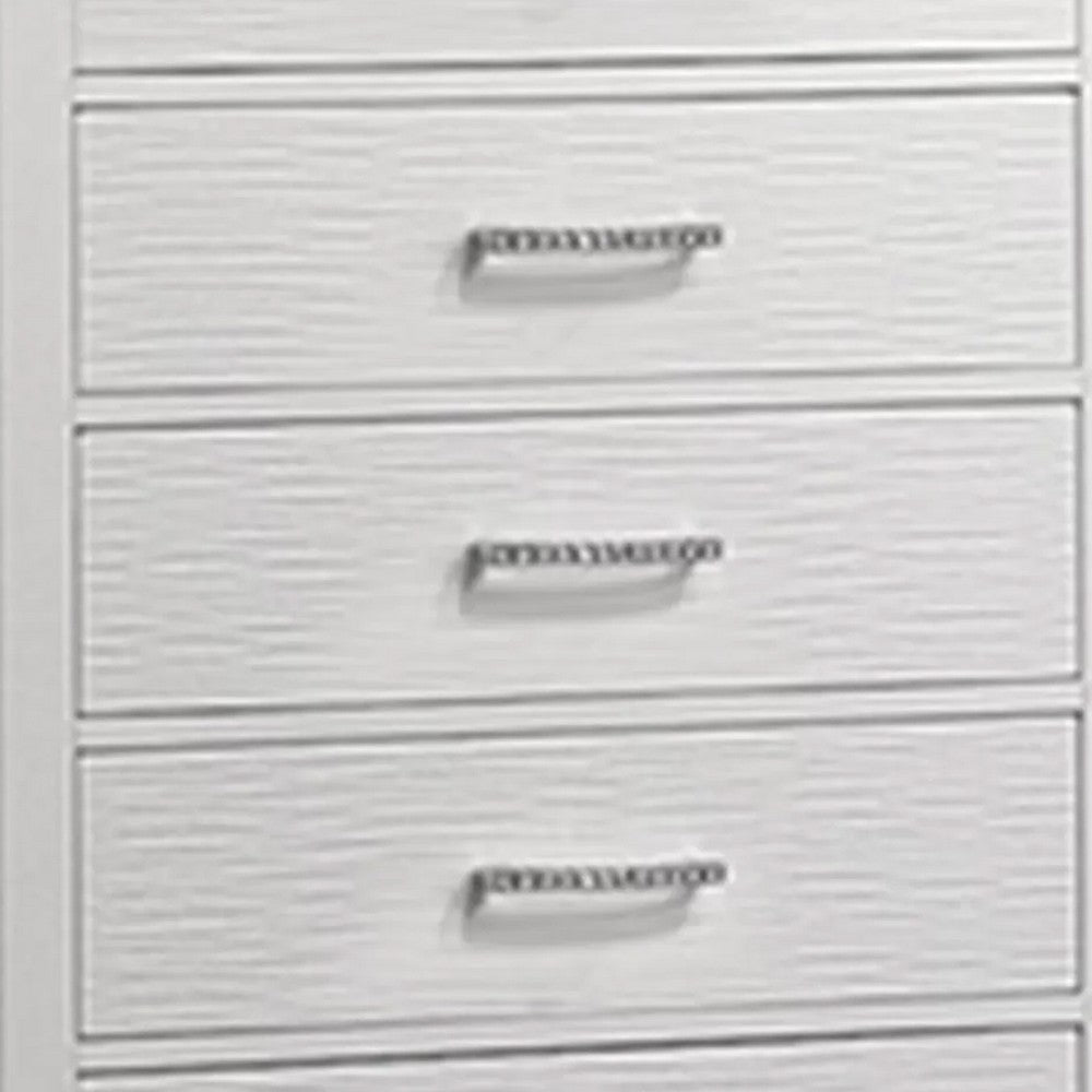 Shoba Tall Dresser Chest | 5 Textured Drawers | Faux Diamond H&les | White