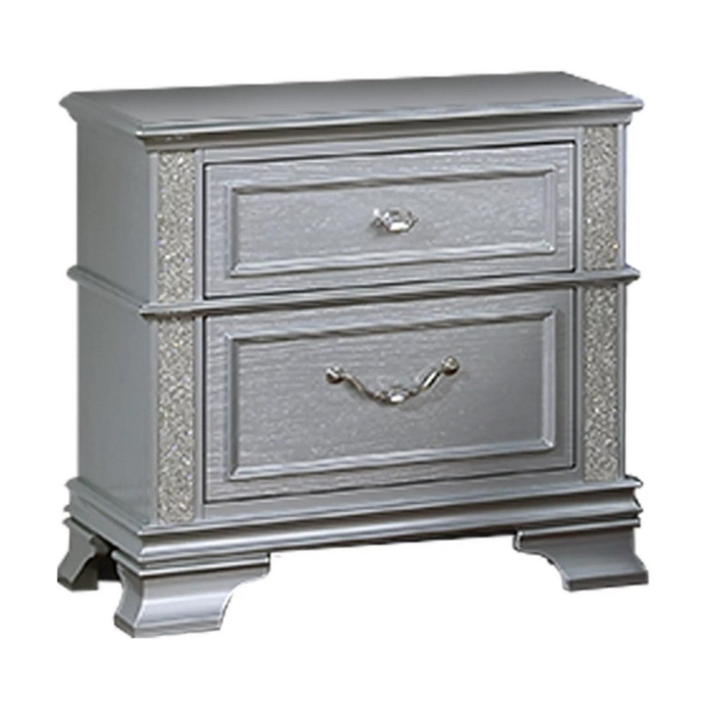 Kiol Nightst& | 2 Drawers | Glitter Stripes | Crystal H&les | Gray