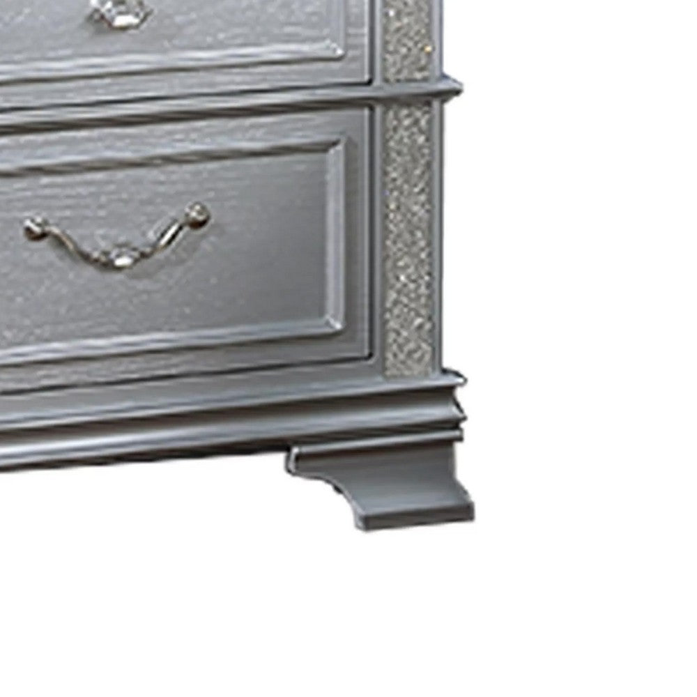 Kiol Nightst& | 2 Drawers | Glitter Stripes | Crystal H&les | Gray