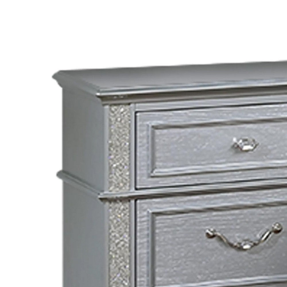 Kiol Nightst& | 2 Drawers | Glitter Stripes | Crystal H&les | Gray
