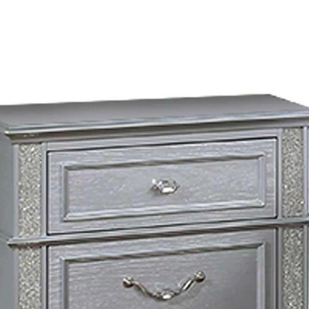 Kiol Nightst& | 2 Drawers | Glitter Stripes | Crystal H&les | Gray