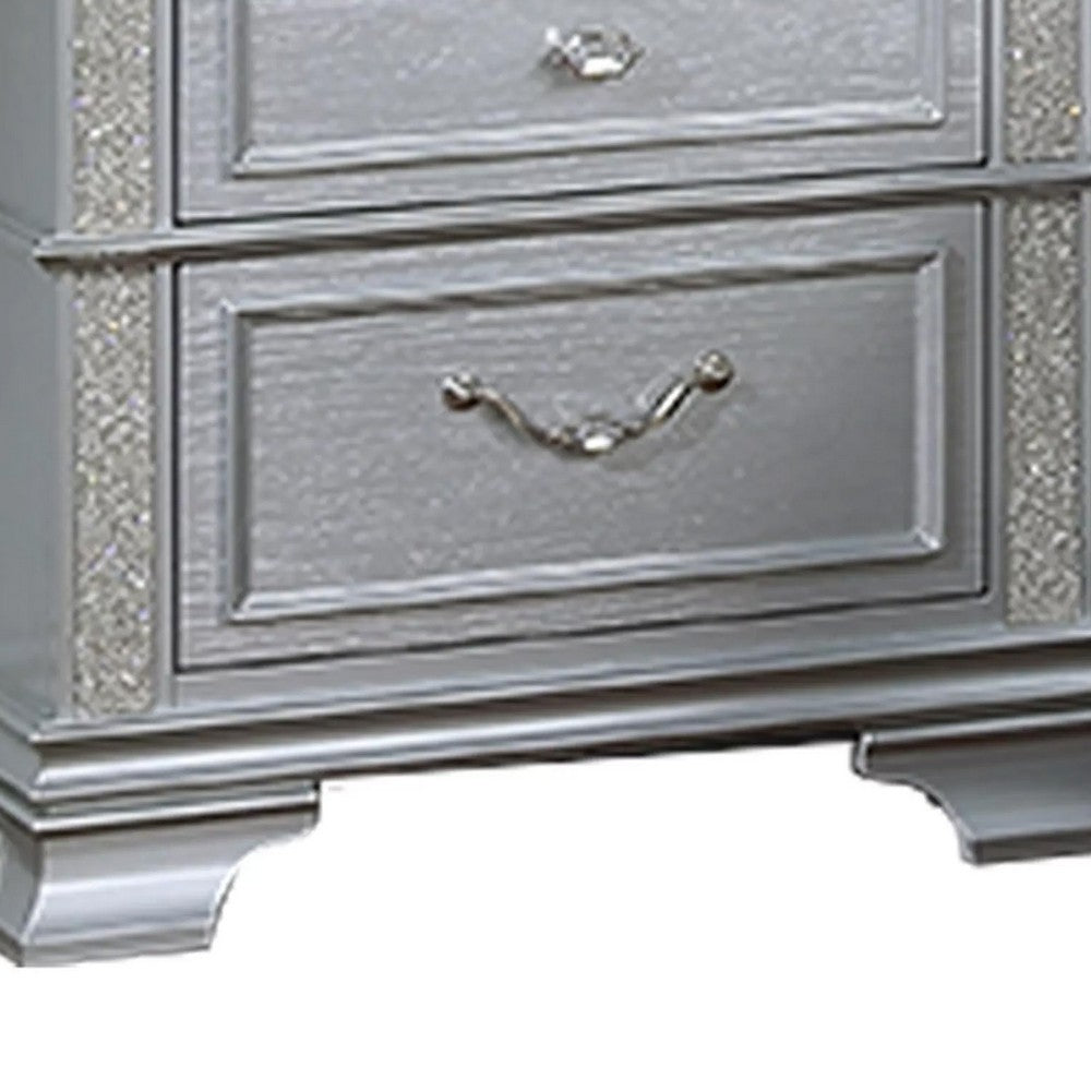 Kiol Nightst& | 2 Drawers | Glitter Stripes | Crystal H&les | Gray