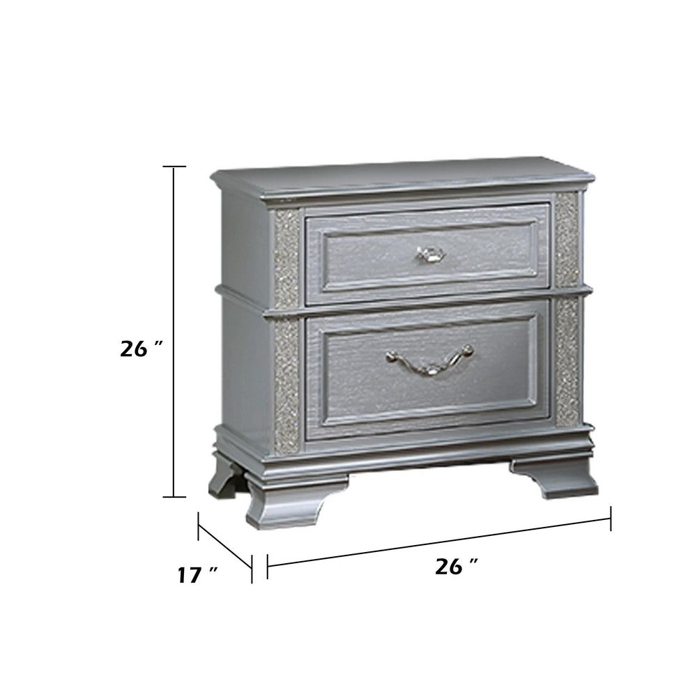 Kiol Nightst& | 2 Drawers | Glitter Stripes | Crystal H&les | Gray