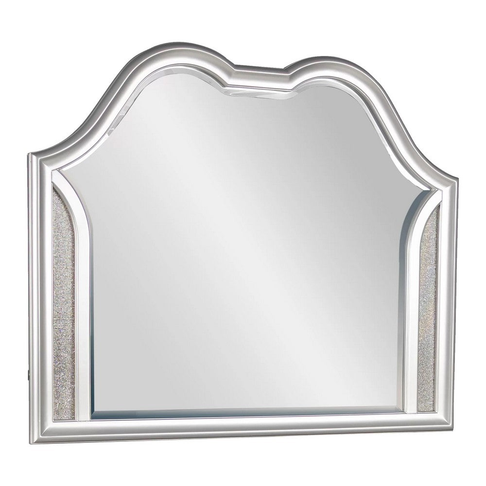 Dresser Mirror w LED | Double Arched Top | Glitter Stripes | Silver 40x48