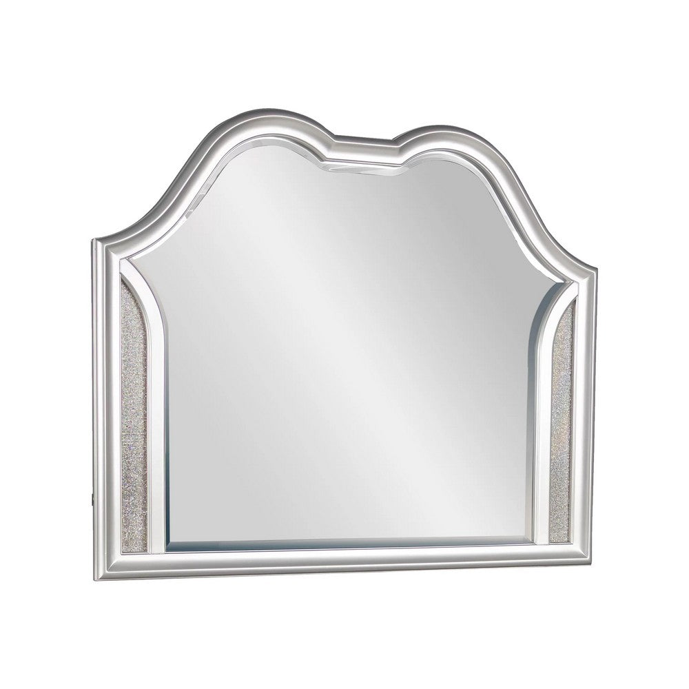 Dresser Mirror w LED | Double Arched Top | Glitter Stripes | Silver 40x48