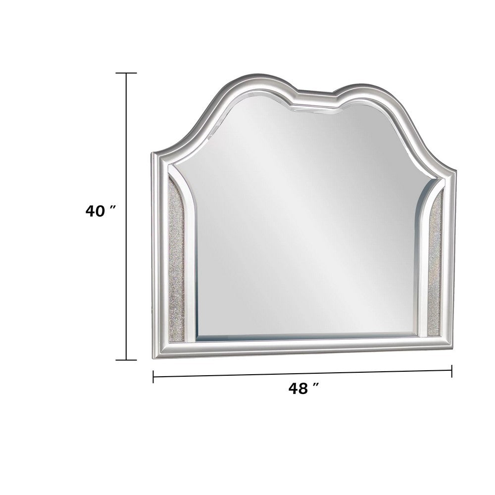 Dresser Mirror w LED | Double Arched Top | Glitter Stripes | Silver 40x48