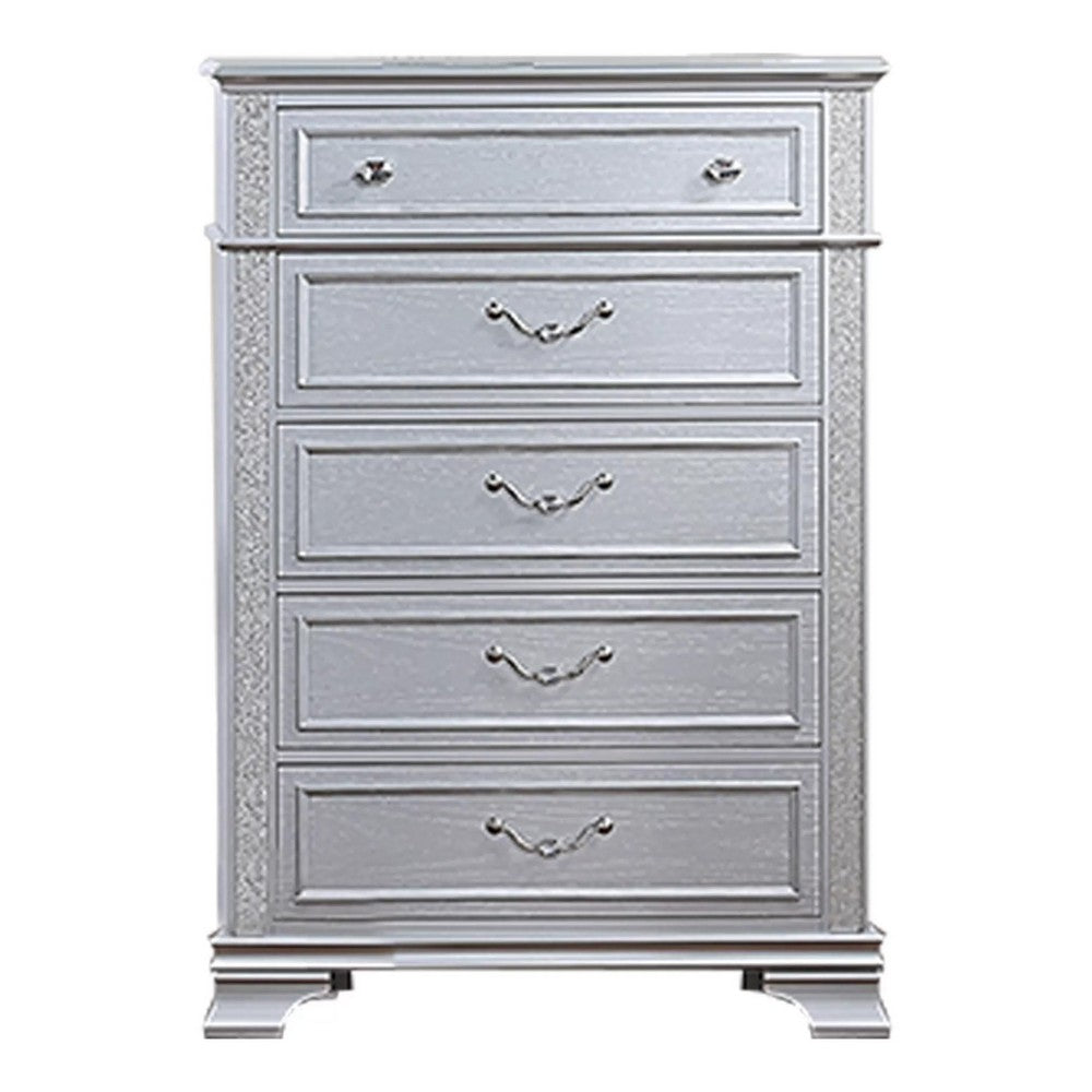 Kiol Tall Dresser Chest | 5 Drawers | Glitter Stripes | Crystal | Smoke Gray