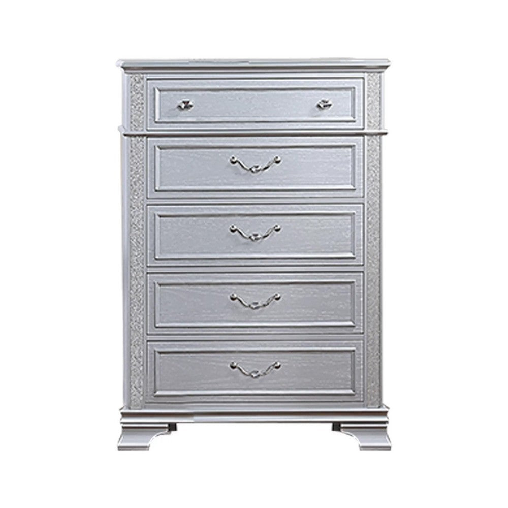 Kiol Tall Dresser Chest | 5 Drawers | Glitter Stripes | Crystal | Smoke Gray