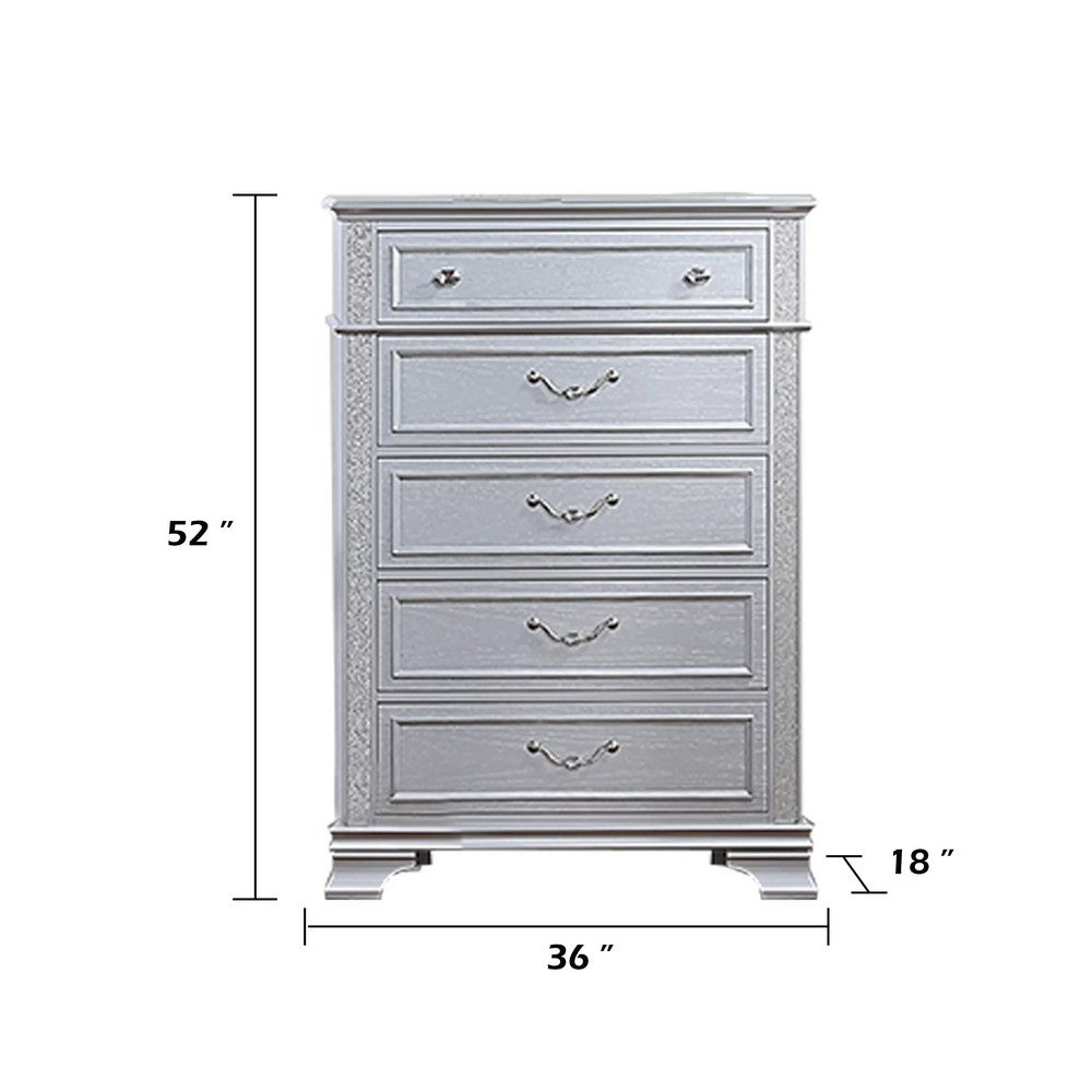 Kiol Tall Dresser Chest | 5 Drawers | Glitter Stripes | Crystal | Smoke Gray