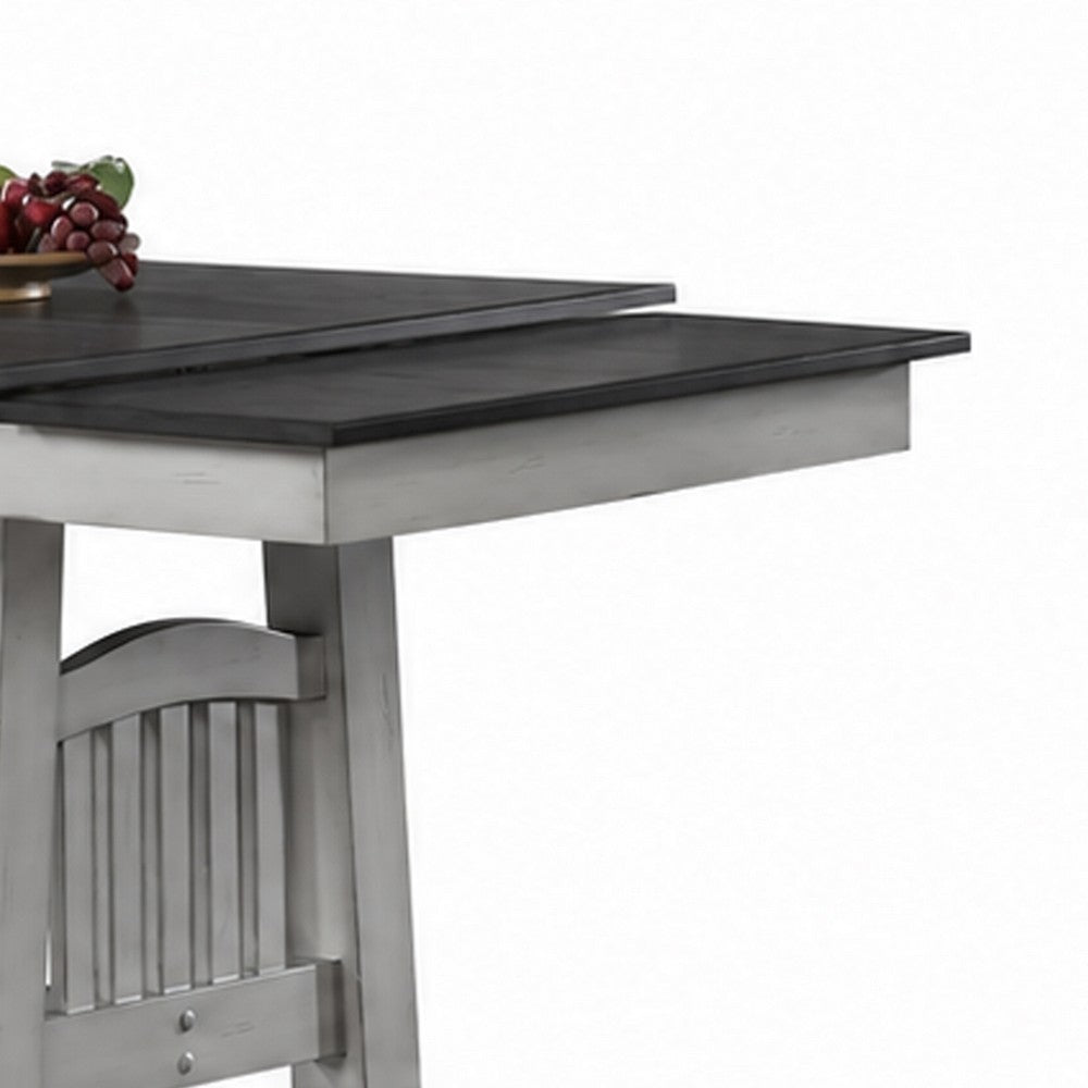Chavi Dining Table w 2 Leaves | Antique White Trestle | Gray 66-94"