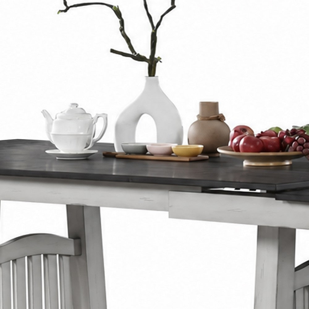 Chavi Dining Table w 2 Leaves | Antique White Trestle | Gray 66-94"