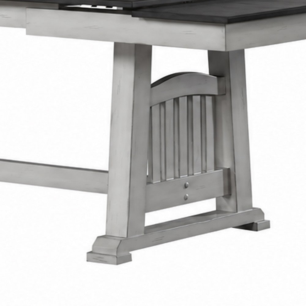 Chavi Dining Table w 2 Leaves | Antique White Trestle | Gray 66-94"