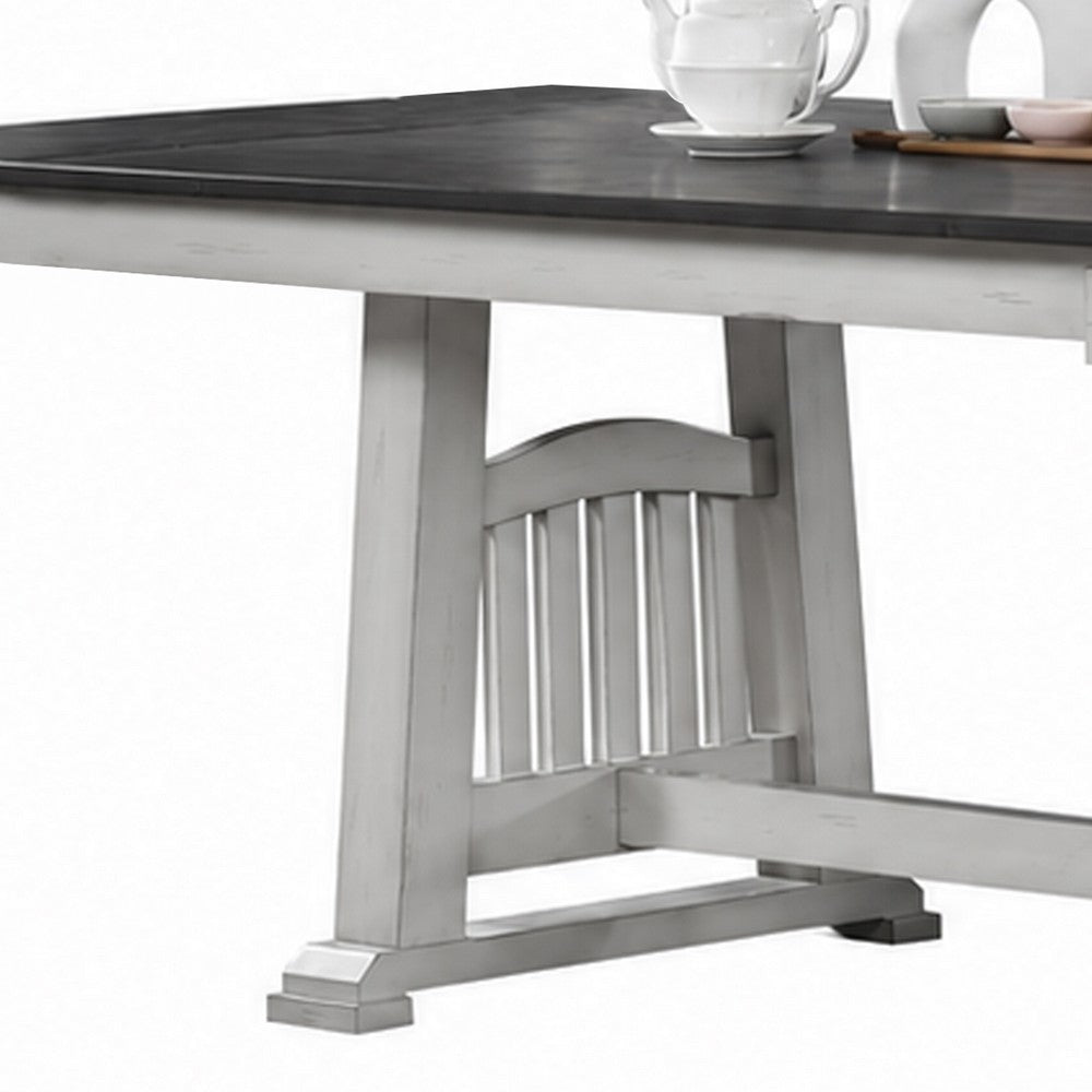 Chavi Dining Table w 2 Leaves | Antique White Trestle | Gray 66-94"