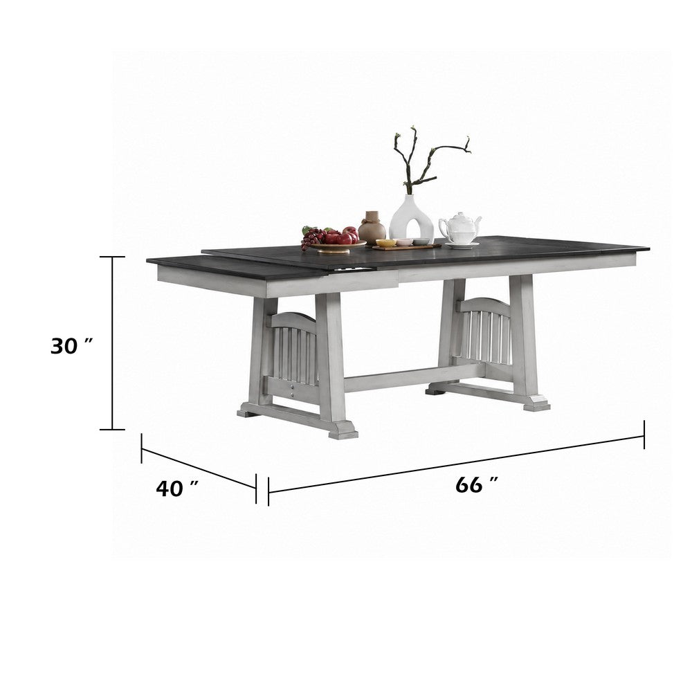 Chavi Dining Table w 2 Leaves | Antique White Trestle | Gray 66-94"