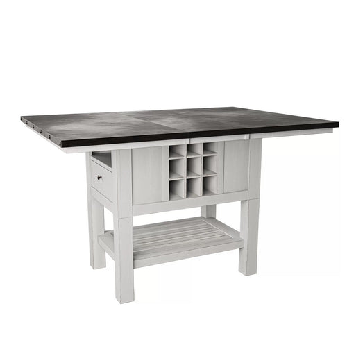Chavi Counter Table w Leaf | 1 Drawer | Antique White | Gray 60-78"
