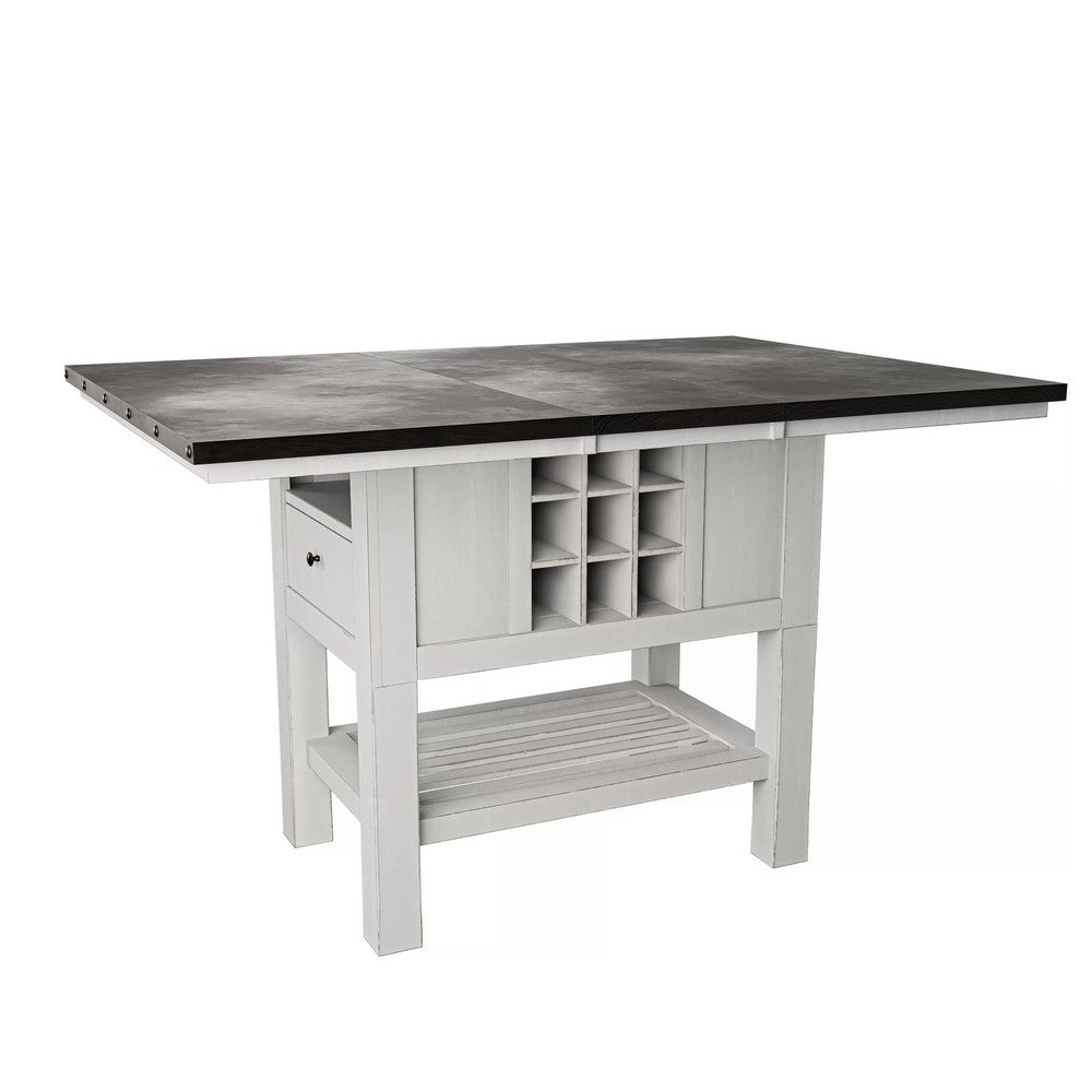 Chavi Counter Table w Leaf | 1 Drawer | Antique White | Gray 60-78"