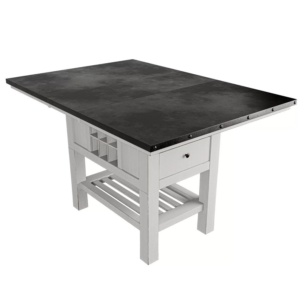 Chavi Counter Table w Leaf | 1 Drawer | Antique White | Gray 60-78"