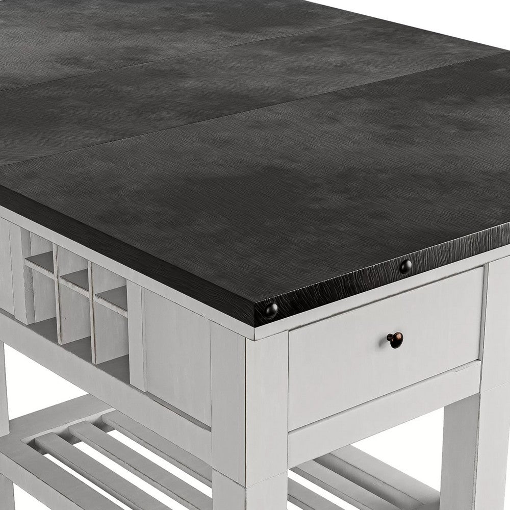 Chavi Counter Table w Leaf | 1 Drawer | Antique White | Gray 60-78"