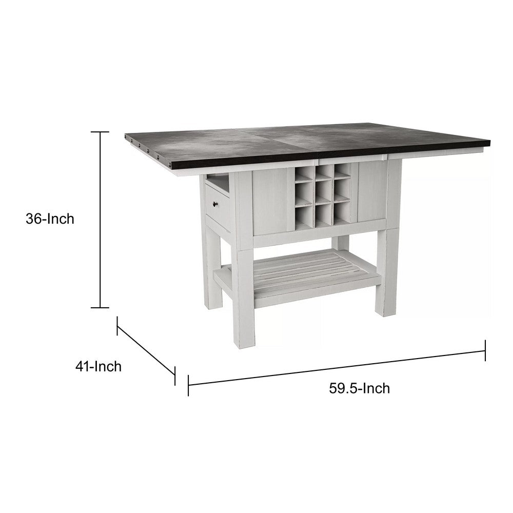 Chavi Counter Table w Leaf | 1 Drawer | Antique White | Gray 60-78"