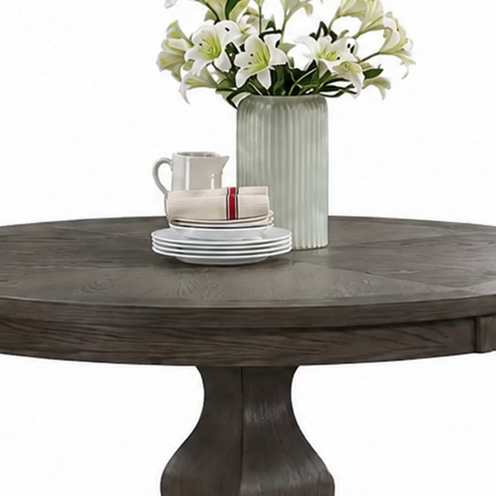 Gemi Dining Table | Chevron Top | Pedestal Base | Oak Brown 54" Round