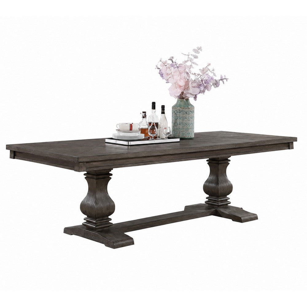 Gemi Dining Table | Chevron Top | Double Pedestal | Oak Brown 76-94"