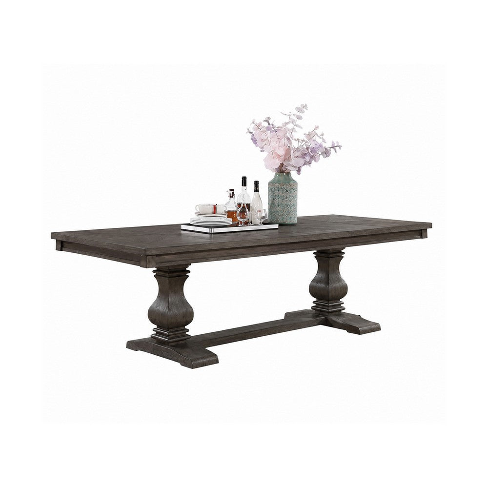 Gemi Dining Table | Chevron Top | Double Pedestal | Oak Brown 76-94"