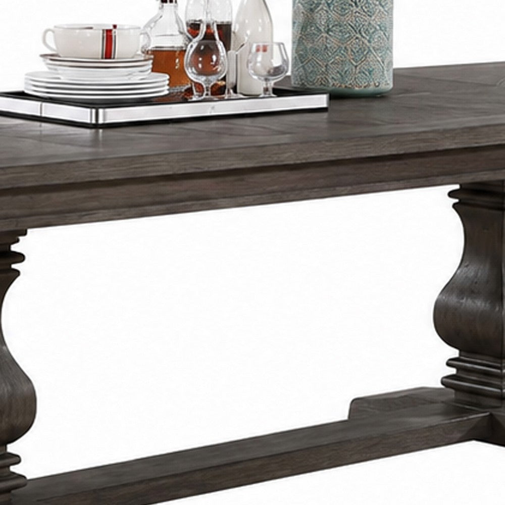 Gemi Dining Table | Chevron Top | Double Pedestal | Oak Brown 76-94"