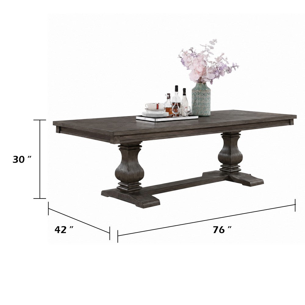 Gemi Dining Table | Chevron Top | Double Pedestal | Oak Brown 76-94"